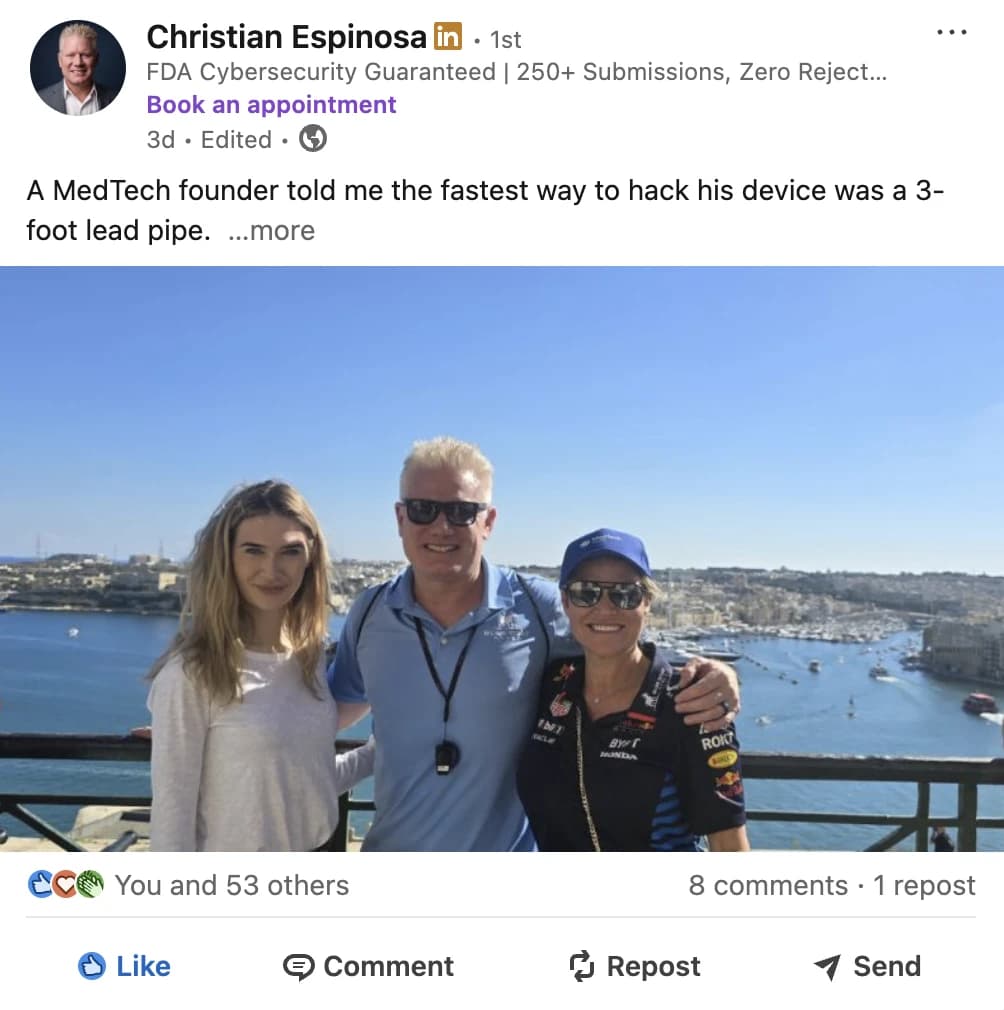 LinkedIn post by Christian Espinosa, 54 reactions