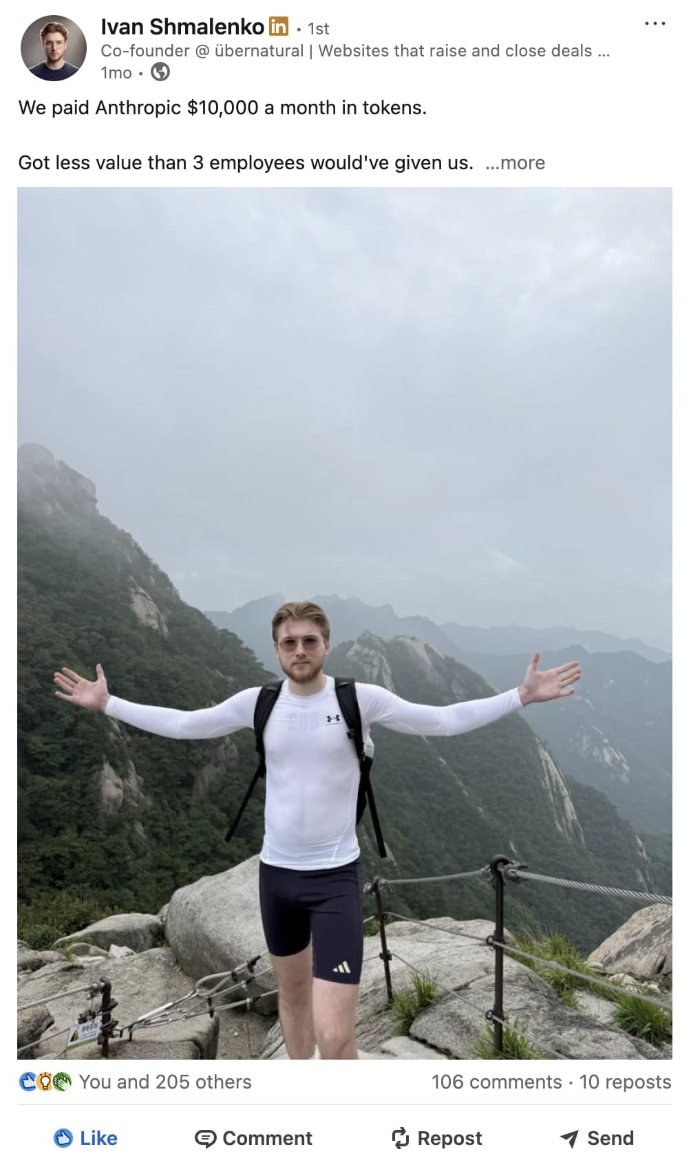 LinkedIn post by Ivan Shmalenko, 206 reactions