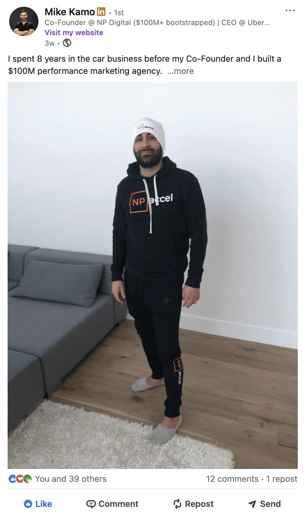 LinkedIn post by Mike Kamo, 40 reactions